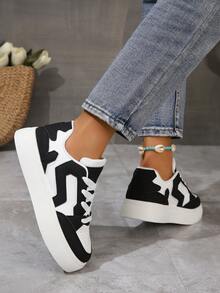 女性時尚運動鞋,多用途運動休閒鞋,女士們繫帶平底鞋 - 黑與白 - 查看 4