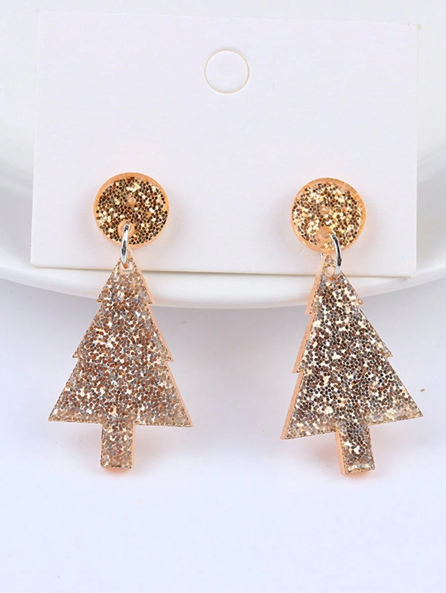 1 对闪亮圣诞树耳环金色银色儿童耳环送给孩子的礼物