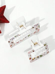 2入組女士聖誕節髮飾,聖誕節圖案印花髮夾,有雪花、馴鹿、聖誕老人等款式,大孔洞圓盤髮爪,適用於校園、派對、節日及其他場合 - 白色 - 查看 3