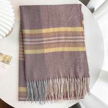 1入條紋和花卉印花大手帕,流行的冬季保暖披肩圍巾頸部保暖器,加厚,時尚中性經典風格,超大尺寸,適用於四季,頭巾,綠黃紅粉灰黑,新品到貨