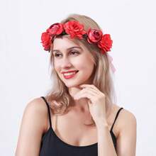 Red Flower Crown Headband - Red - View 2