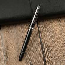 Luxury Black & Golden & Silver Business Gift Pen, Metal Retractable Ballpoint Pen, Optional Pen Holder, Perfect For Birthday Gift - Silver - View 2