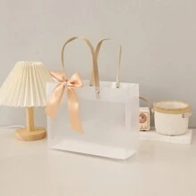 Bow Decor Gift Bag, Clear Plain PVC Portable Gift Storage Bag For Holiday Party - Yellow - View 3