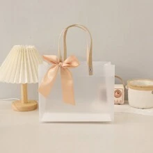 Bow Decor Gift Bag, Clear Plain PVC Portable Gift Storage Bag For Holiday Party - Yellow - View 4