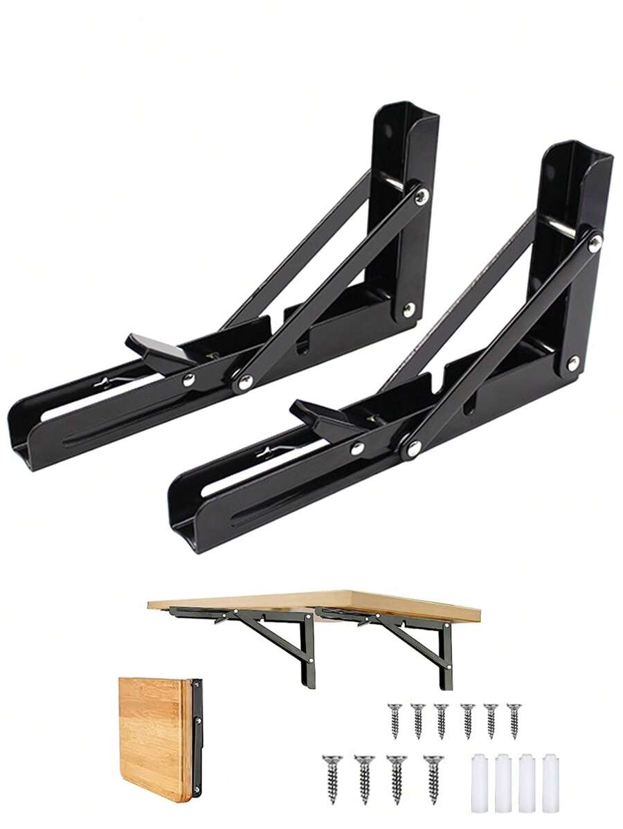 2Pcs Folding Bracket Heavy Duty, Stainless Steel Folding Shelf Bracket Collapsible Shelf Bracket Folding Shelf Brackets Heavy Duty Stainless Steel Collapsible Shelf Bracket Wall Mounted