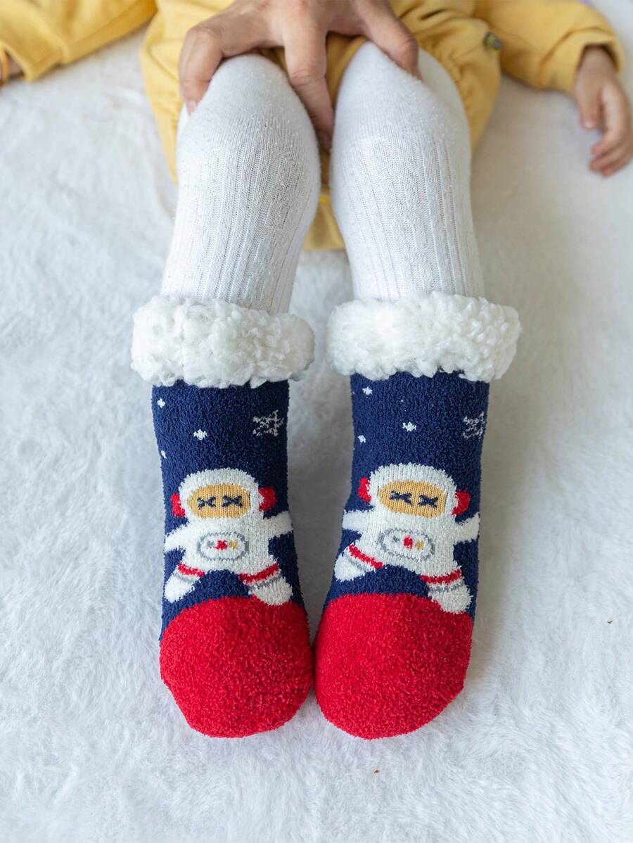1對厚款聖誕嬰兒襪子,溫暖舒適,男女兼用,適用於秋冬季節 - 彩色 - 查看 1