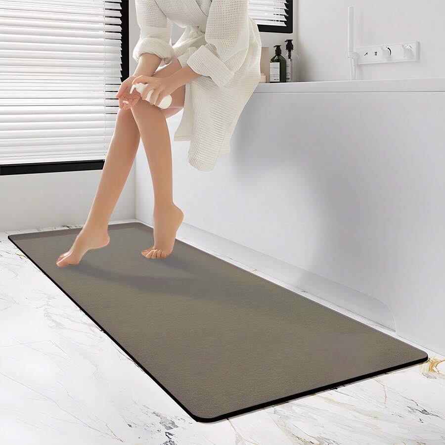 黑色40*120cm實色珪藻土衛浴防滑墊,矩形形狀防滑墊,適用於加長浴缸,快乾,具有吸水和3.3mm厚的橡膠底墊 - 咖啡棕 - 查看 1