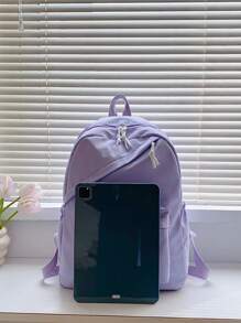 1 件装 简约纯色 女童背包 背包 青少年书包 旅行背包 休闲背包 - 紫色 - 查看 7