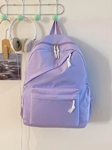 1 件装 简约纯色 女童背包 背包 青少年书包 旅行背包 休闲背包 - 紫色 - 查看 1