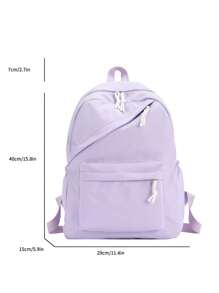 1 件装 简约纯色 女童背包 背包 青少年书包 旅行背包 休闲背包 - 紫色 - 查看 9
