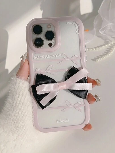 1pc GUCADI Sakura Pink Bowknot Cute Style Phone Case Compatible With Apple IPhone 16/16 Plus/16 Pro/16 Pro Max