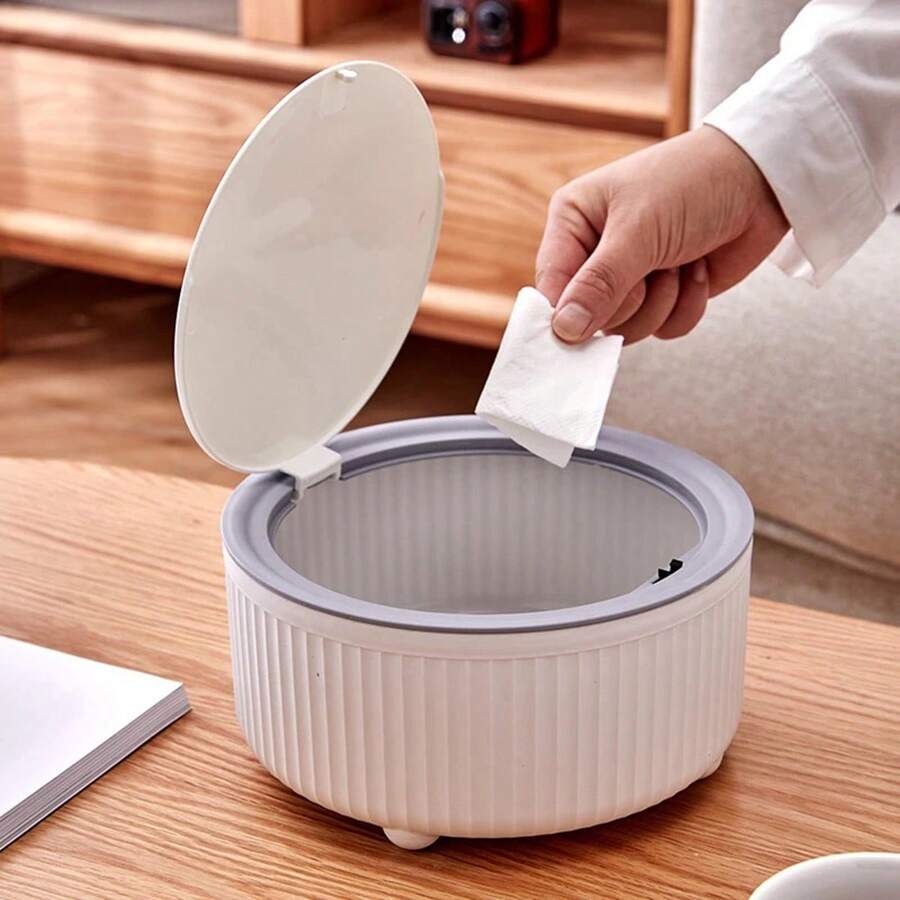 1入組桌面垃圾桶/紙簍,網紅風小巧茶几/桌上奢華帶蓋,客廳迷你可愛家居小巧盒款 - 藍白 - 查看 1