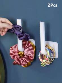 2 件壁挂式挂钩，粘性发圈架 DIY 发饰收纳架，免打孔多功能发绳发圈收纳架，头带发带收纳架，适用于浴室和家庭使用学校用品学校配件返校大学生收纳架 - 白色 - 查看 1