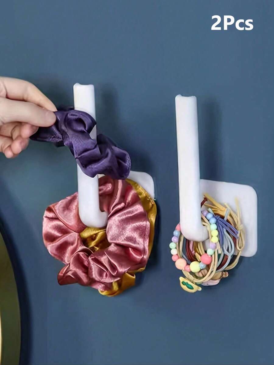 2 件壁挂式挂钩，粘性发圈架 DIY 发饰收纳架，免打孔多功能发绳发圈收纳架，头带发带收纳架，适用于浴室和家庭使用学校用品学校配件返校大学生收纳架 - 白色 - 查看 1