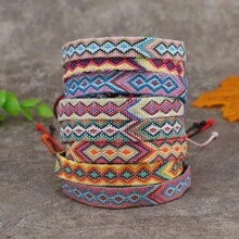 8-12pcs/Set Bracelets Bohemian Summer Beach Party Dress Decor Colorful Ankle Bracelets Thin Rope Unisex Handmade Adjustable Elastic Weaving Bracelets Chain Jewelry Festival Friendship Lucky Hand Rope Teacher Gift For Men Women Couple Teen - Multicolor - View 13