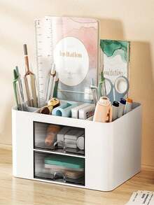 1pc Desktop Drawer Style Storage Box For Make-up, Multi-functional Plastic Storage Box For Jewelry, Office Desk Organizer - Multicolor - View 3