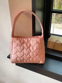 Fashionable All-match Solid Color Heart Shaped Wide Strap Shoulder Bag, Simple Creative Stylish Commute Handbag - Pink - View 5