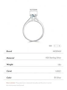MODIAN 925 sterling bạc 1CT D Màu sắc Tròn Moissanite Nhẫn Đối với phụ nữ Lãng mạn Lễ cưới Hôn ước Ban nhạc Đồ trang sức - Bạc - Xem 4