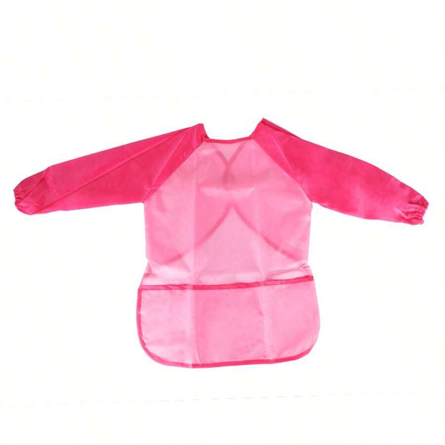 1 件粉紅兒童藝術圍裙，適合繪畫 Diy 和用餐時間，反向穿著長袖工作服，適合幼兒園兒童 - 粉色 - 查看 1