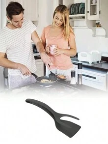 1入組多功能二合一牛排/煎蛋/鬆餅翻轉器和食品夾和麵包鉗廚房工具 - 黑色 - 查看 3