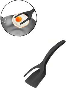 1入組多功能二合一牛排/煎蛋/鬆餅翻轉器和食品夾和麵包鉗廚房工具 - 黑色 - 查看 6
