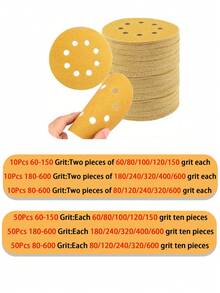 10/50cái 5 Inch 8-lỗ Vàng Chà nhám , Với Tự dính Đối với Chà nhám Và Đánh bóng , Lý tưởng Đối với - Màu vàng - Xem 3