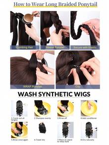 1 Pc Wine Red Long Braided Ponytail Extension With Hair Tie Straight Wrap Around Hair Extensions Ponytail Natural Soft Synthetic Hair Piece For Women Daily Wear 26 Inch 30 Inch 34 Inch - Burgundy - View 12