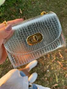 Mini Bolsa Bag Bloqueira Feminina Luxo Croco Metalizado Moda Feminina Bag Corrente