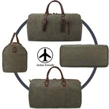 Travel Bag Men Canvas Leather Weekender Men Large Unisex Vintage Sports Bag Duffle Bag Hand Luggage For Women & Men - 綠色 - 查看 6