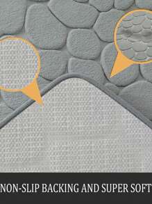 1pc/3pcs Stone Texture Embossed Foam Bath Mat Set, High Resilience Absorbent Anti-Slip Bathroom Floor Mats Home Bathroom Decor Bath Rug Floor Carpet Outdoor Rug Door Mat Fall Decor Bathroom Accessories Back To School Entryway Decor - Light Grey - View 6