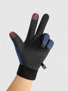 1pair Men's New Arrival Fabric Touchscreen Cycling Exercise Outdoor Walking Gloves With Comfortable Softness, Elasticity And Warmth - Navy Blue - View 6