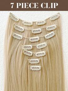 24英寸7片/套夹式合成假发接发，直发，金色，适合女性和女孩日常使用 - 漸層 - 查看 6