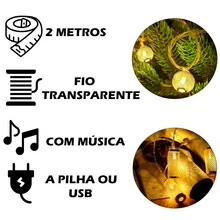 Varal de Luz Pisca Pisca Natal Musical Fio Transparente Decoração - Dourado - Visão 3
