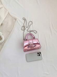 时尚迷你链条斜挎包，女童串珠钱包 - 粉色 - 查看 2