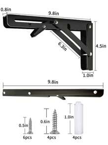2Pcs Folding Shelf Brackets Collapsible Shelf Brackets For Foldable Shelf, Bench Table, Wall Mounted Folding Table Brackets Space-Saving - Black - View 2