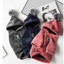 Winter pet dog fur ball hoodie coral velvet cat fleece than Teddy bear Schnauzer dog clothes1pc - Hot Pink - View 7