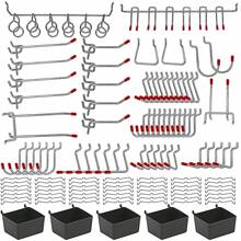 114pcs Pegboard Hook Assortment With Metal Hooks & Storage Box, Used For Organizing & Storing System Tools - Silver - View 1