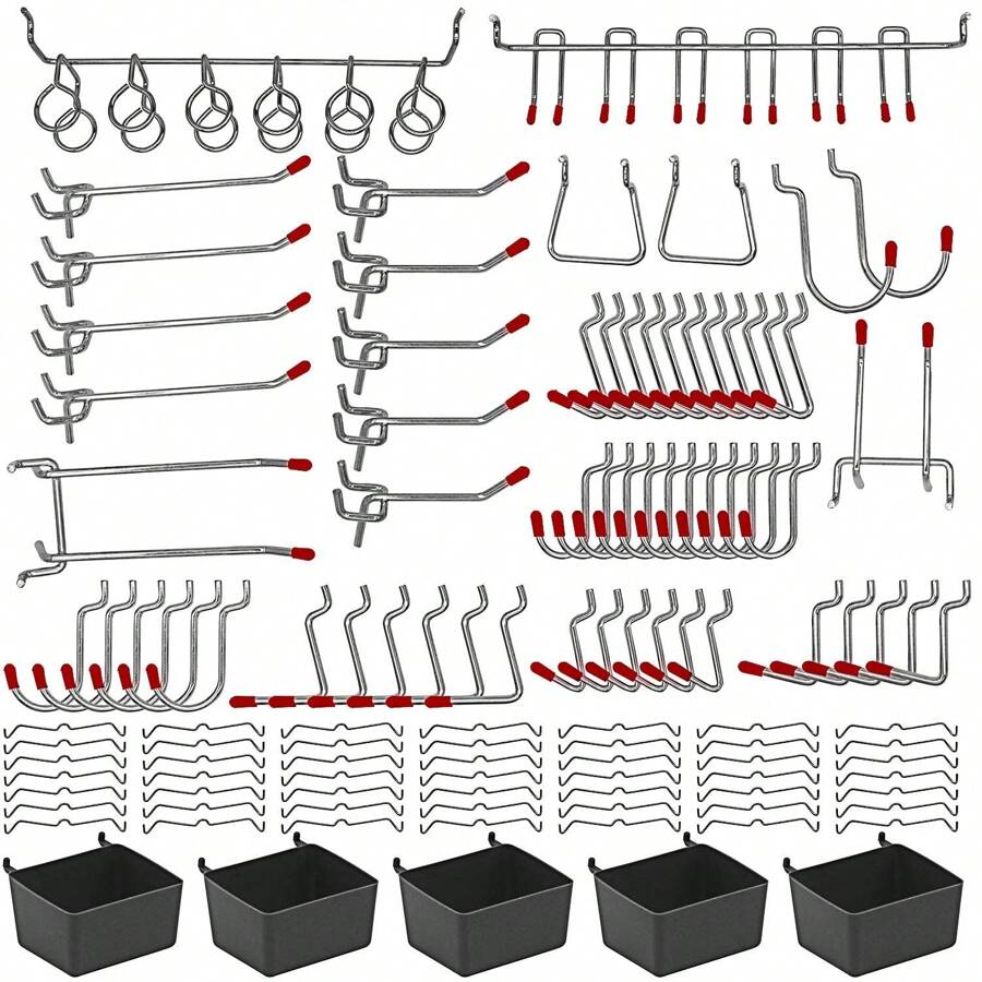 114pcs Pegboard Hook Assortment With Metal Hooks & Storage Box, Used For Organizing & Storing System Tools - Silver - View 1