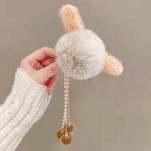 1入心型流蘇吊墜,1入毛球髮夾,1入毛絨蝴蝶爪夾,1入後頭髮爪,女士髮飾,時尚多功能