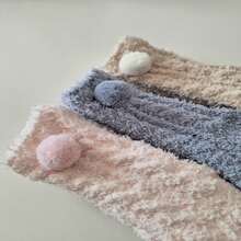 3 Calcetines afelpado con un pomponcito, diseño único calcetín caliente - Multicolor - Ver 3