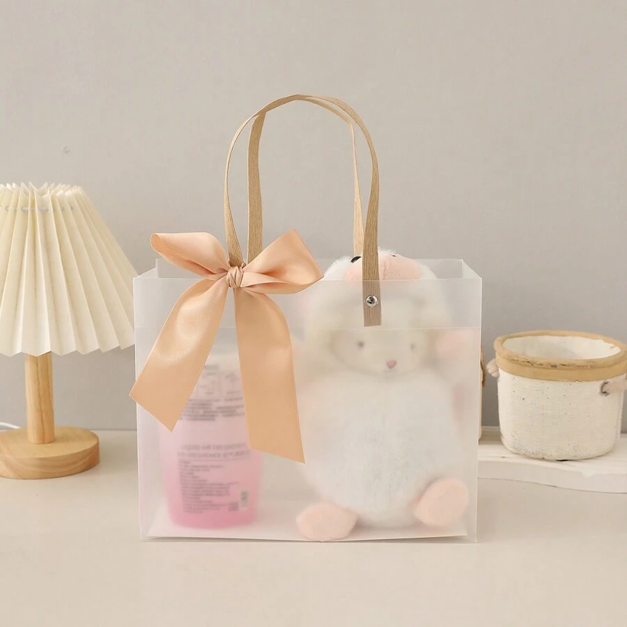 Bow Decor Gift Bag, Clear Plain PVC Portable Gift Storage Bag For Holiday Party - Yellow - View 1