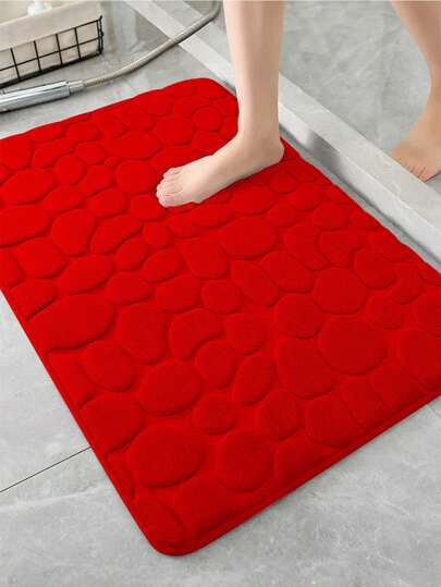 1pc/3pcs Red Stone Embossed Embossed High Resilience Absorbent Non-Slip Bath Mat Single And 3-Piece Sets, Bathroom Floor Rug Home Bathroom Decor Floor Carpet Outdoor Rug Door Mat Fall Decor Bathroom Accessories Back To School Entryway Decor