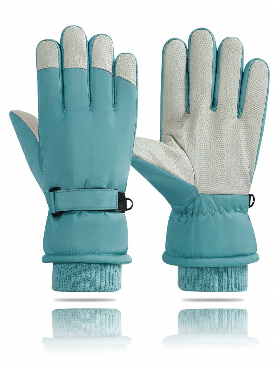 一對冬季滑雪手套,適用於玩雪,加厚保暖防水戶外手套,雪上運動手套 - 藍色 - 查看 1