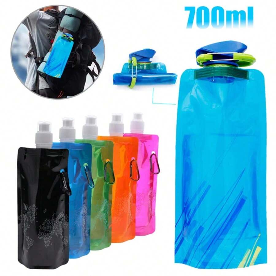 1 pièce Sac d'eau souple portable ultra-léger et pliant de 700 ml pour les sports d'extérieur et le camping, avec poignée et crochet de suspension, équipement de camping