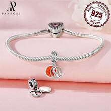 PANPOKI 件 925 純銀空心愛心鋯石我們是一家人珠原創手鍊項鍊 DIY 珠寶適合女孩佩戴生日禮物感恩節禮物女士禮物