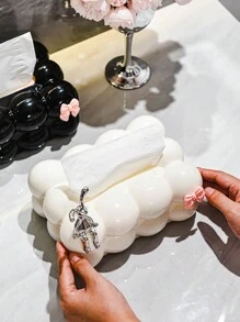 1pc Cute Plastic Ball-Shaped Tissue Box, High-End Living Room Coffee Table Decoration For Napkins And Tissue, Household Item - White - View 7