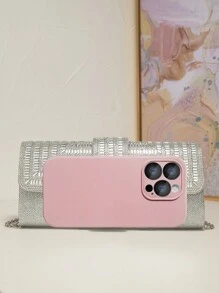 European And American Style Fashionable Diamond Square Clutch, Evening Bag, Wedding Shoulder Bag - Silver - View 3