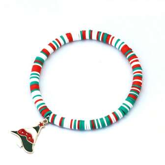 diffone 6 毫米彩色軟陶瓷件聖誕吊飾男女彈性手鍊