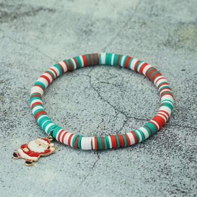 diffone 6 毫米彩色軟陶瓷件聖誕吊飾男女彈性手鍊