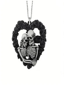 1pc New Design Heart Skull Car Pendant, Rearview Mirror Hanging Decoration, Home Ornament Keychain Backpack Accessory - Multicolor - View 1